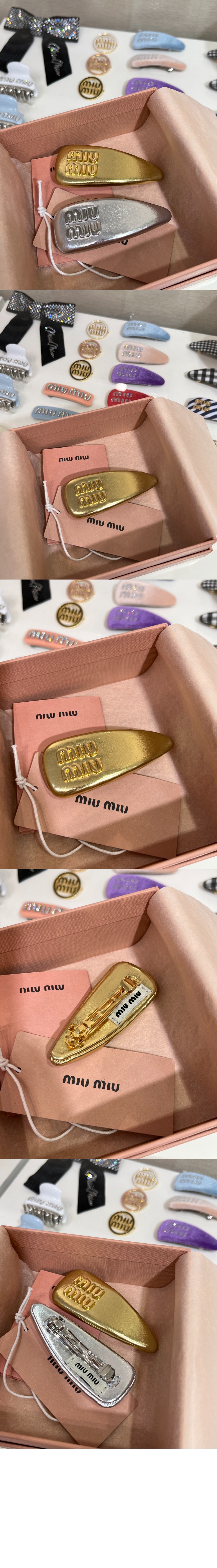 미우미우 페이턴트 가죽 헤어 클립 5IF092