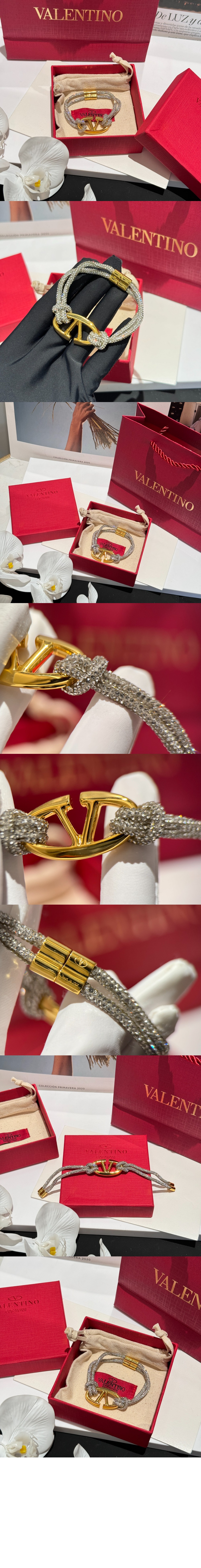 발렌티노 라인스톤과 메탈 브레이슬릿