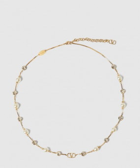 발렌티노 크리스털 장식 브이로고 시그니처 메탈 네크리스