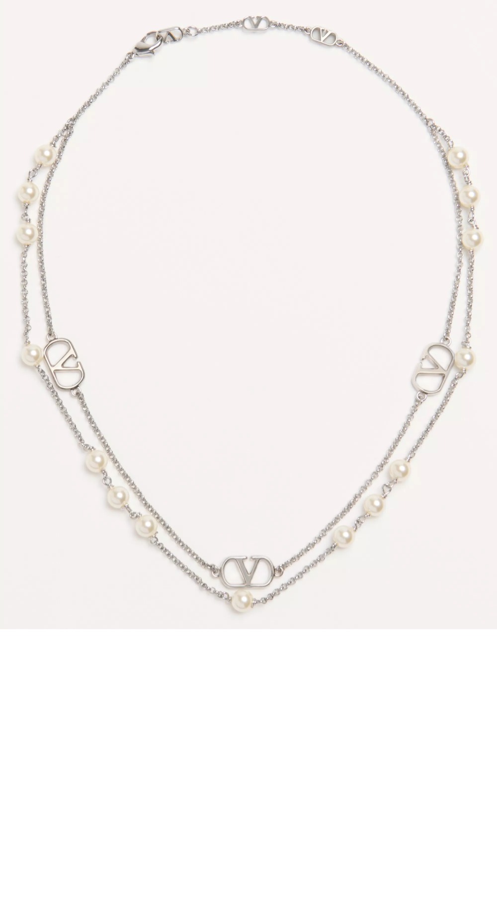 발렌티노 진주 장식 브이로고 시그니처 메탈 네크리스