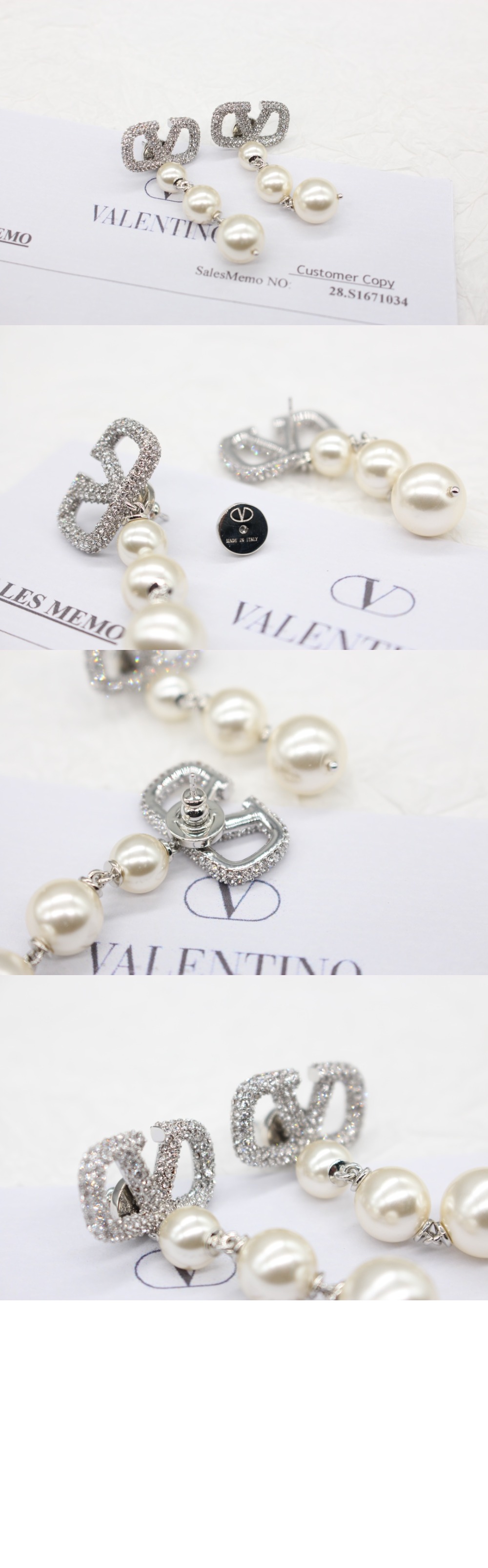 발렌티노 진주 장식 브이로고 시그니처 이어링