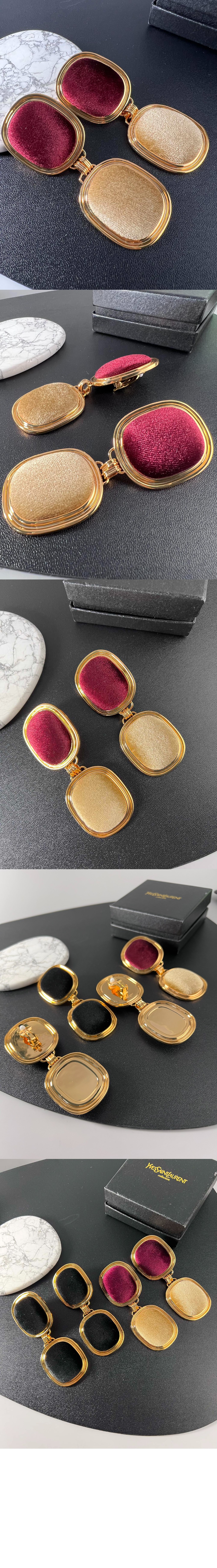 생로랑 이중 스퀘어 드롭 귀걸이 747469