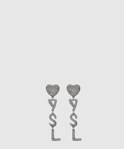 생로랑 메탈 및 크리스탈 소재의 Opyum 하트 이어링 584228