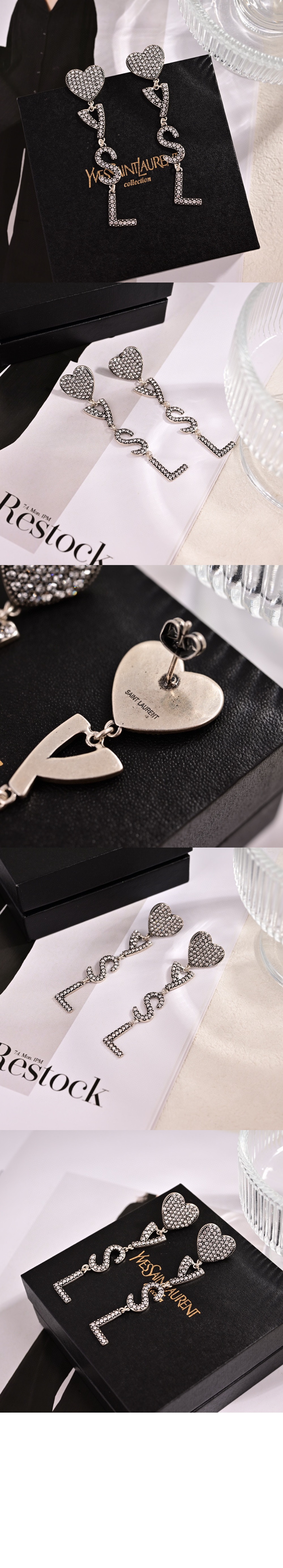 생로랑 메탈 및 크리스탈 소재의 Opyum 하트 이어링 584228