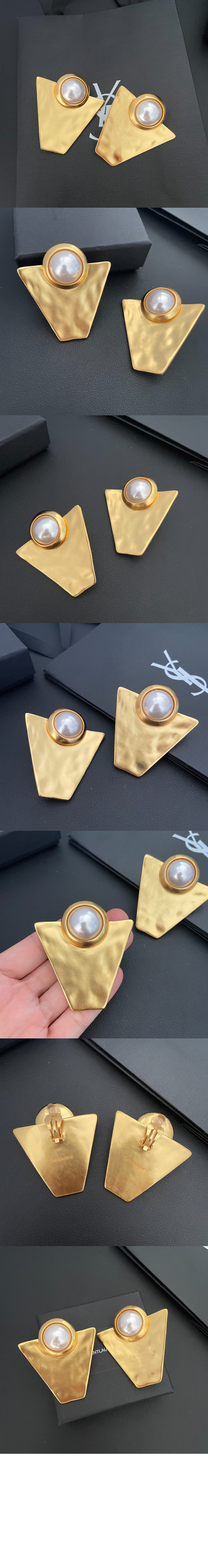 생로랑 텍스처드 지오메트릭 카보숑 이어링 820304