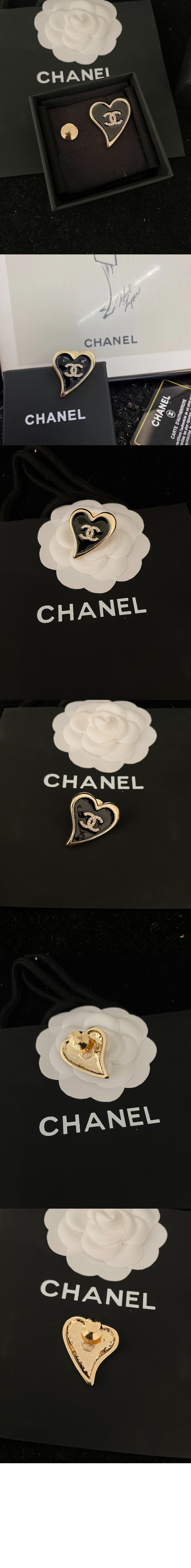 샤넬 CC로고 하트 핀 라인스톤 브로치 AB8041