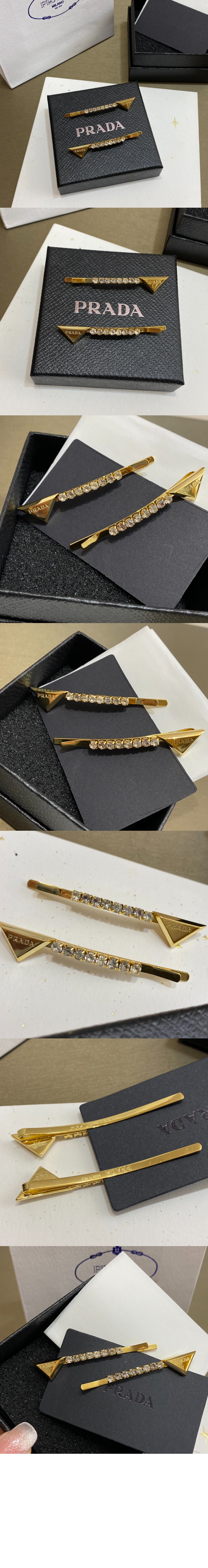 프라다 장식이 있는 브라스 헤어 클립 1IF098