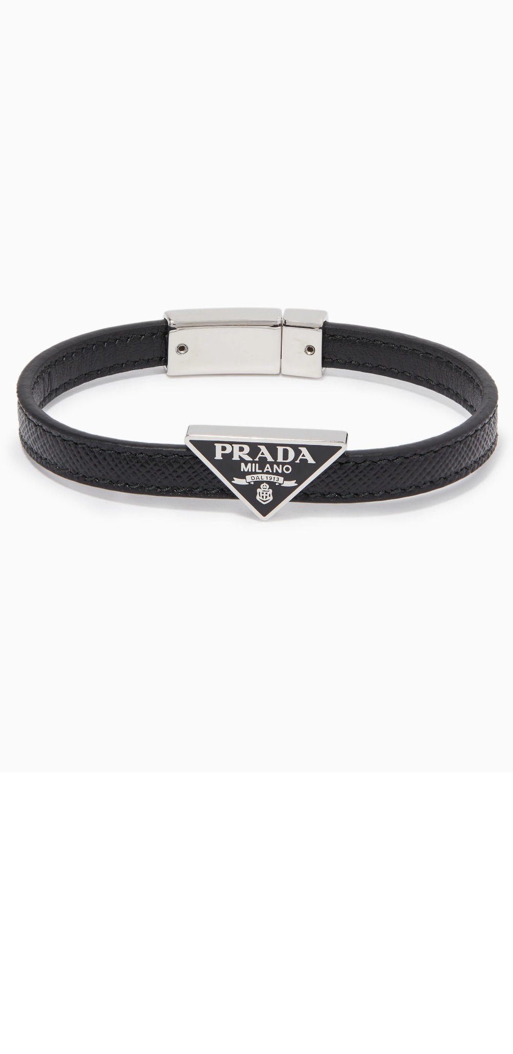 프라다 트라이앵글 로고 레더 브레이슬릿 2IB289