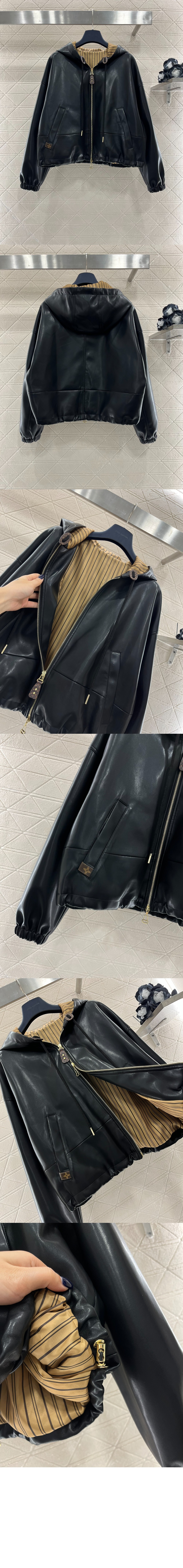 루이비통 레더 후디드 재킷