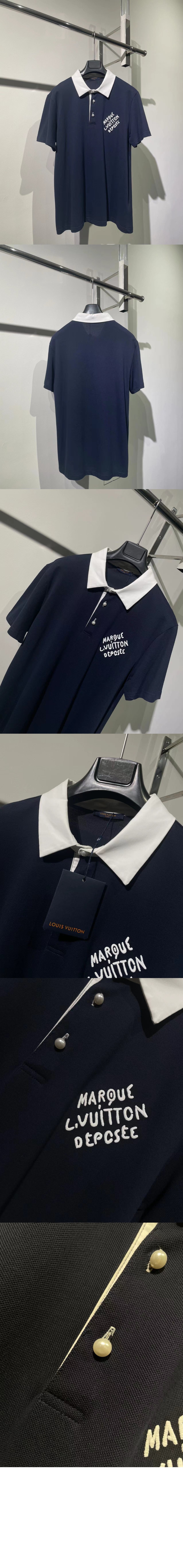 루이비통 엠브로이더드 쇼트 슬리브드 코튼 블렌드 폴로 셔츠