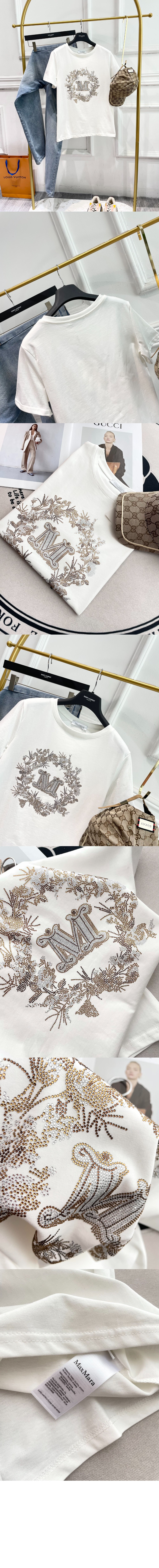 막스마라 로고 장식 크루넥 티셔츠