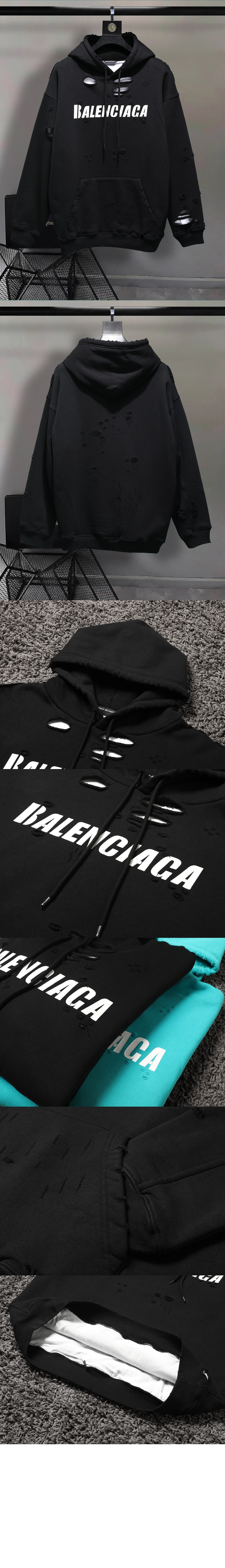 발렌시아가 로고 후드 긴팔