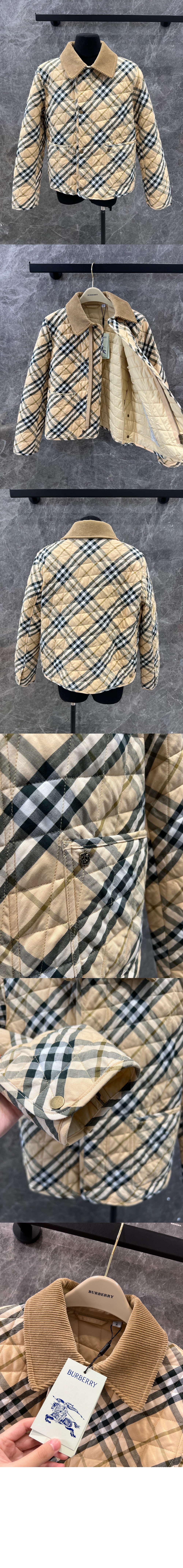 버버리 크롭 체크 퀼팅 반 재킷