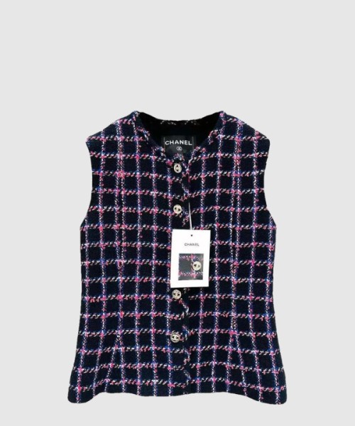 샤넬 프린트 민소매 재킷