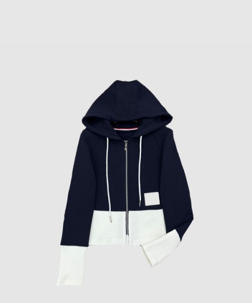 톰브라운 톰 로고 패치 지퍼 후드 티셔츠