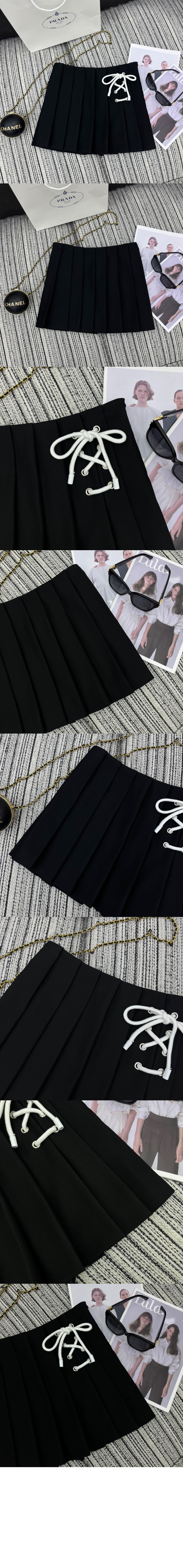 프라다 플리츠 스트레치 드릴 미니스커트