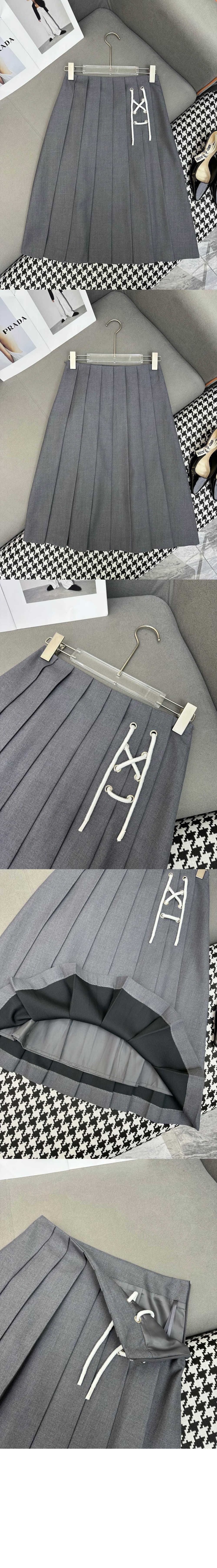 프라다 플리츠 개버딘 미디스커트