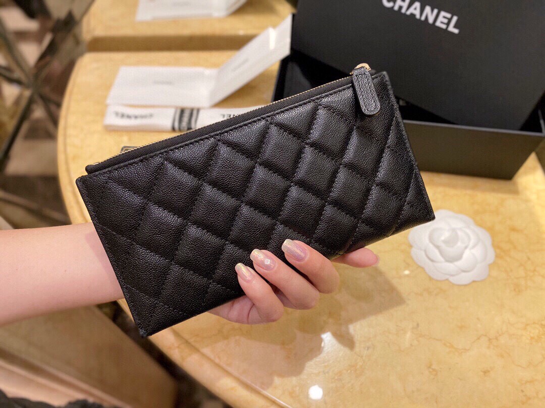샤넬 슬림 장지갑 파우치 캐비어 금장 A81254