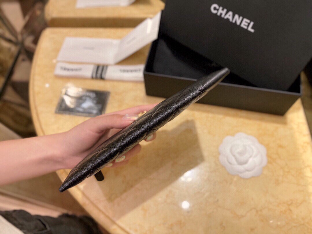 샤넬 슬림 장지갑 파우치 캐비어 금장 A81254